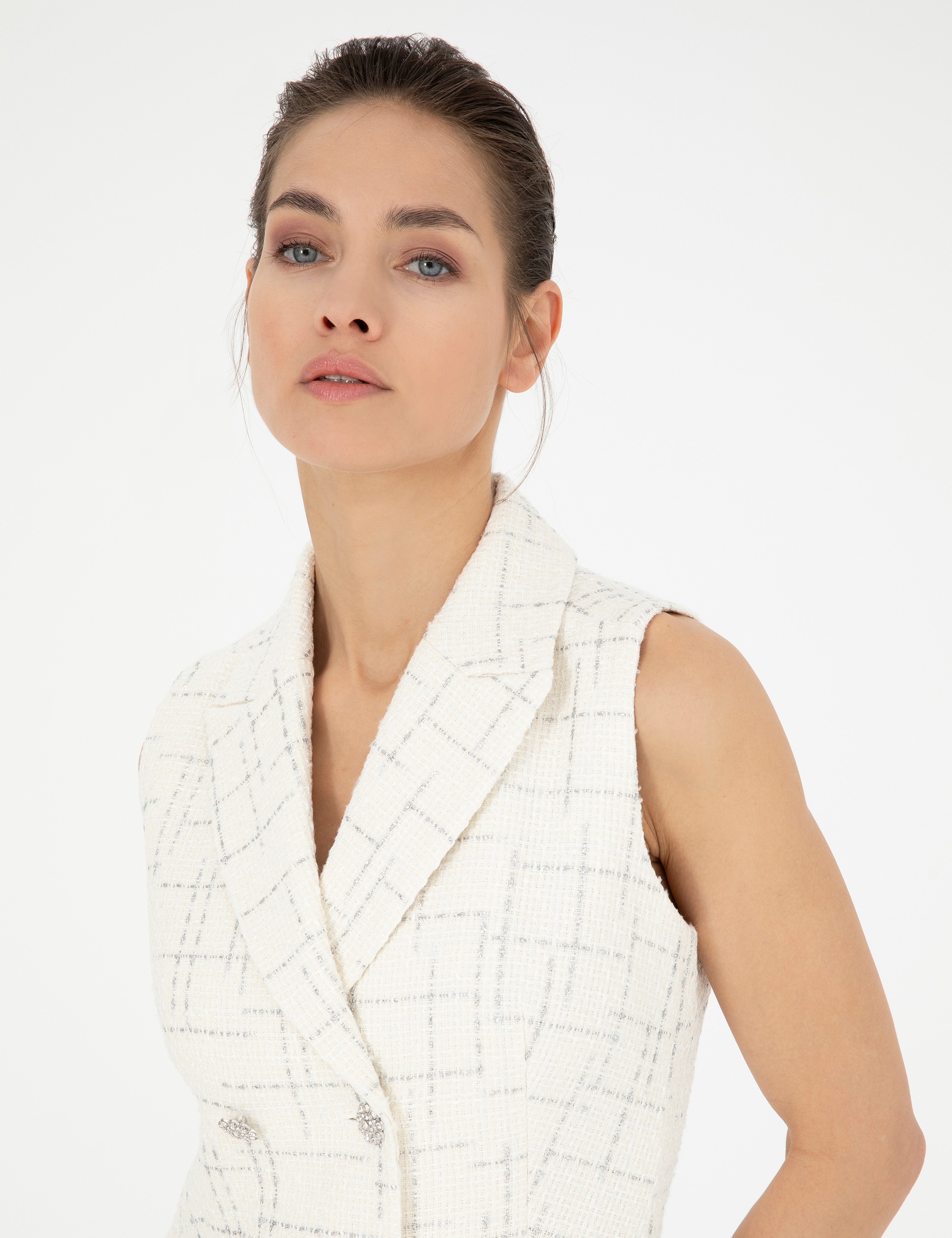Ekru Slim Fit Tüvit Elbise - Image 2