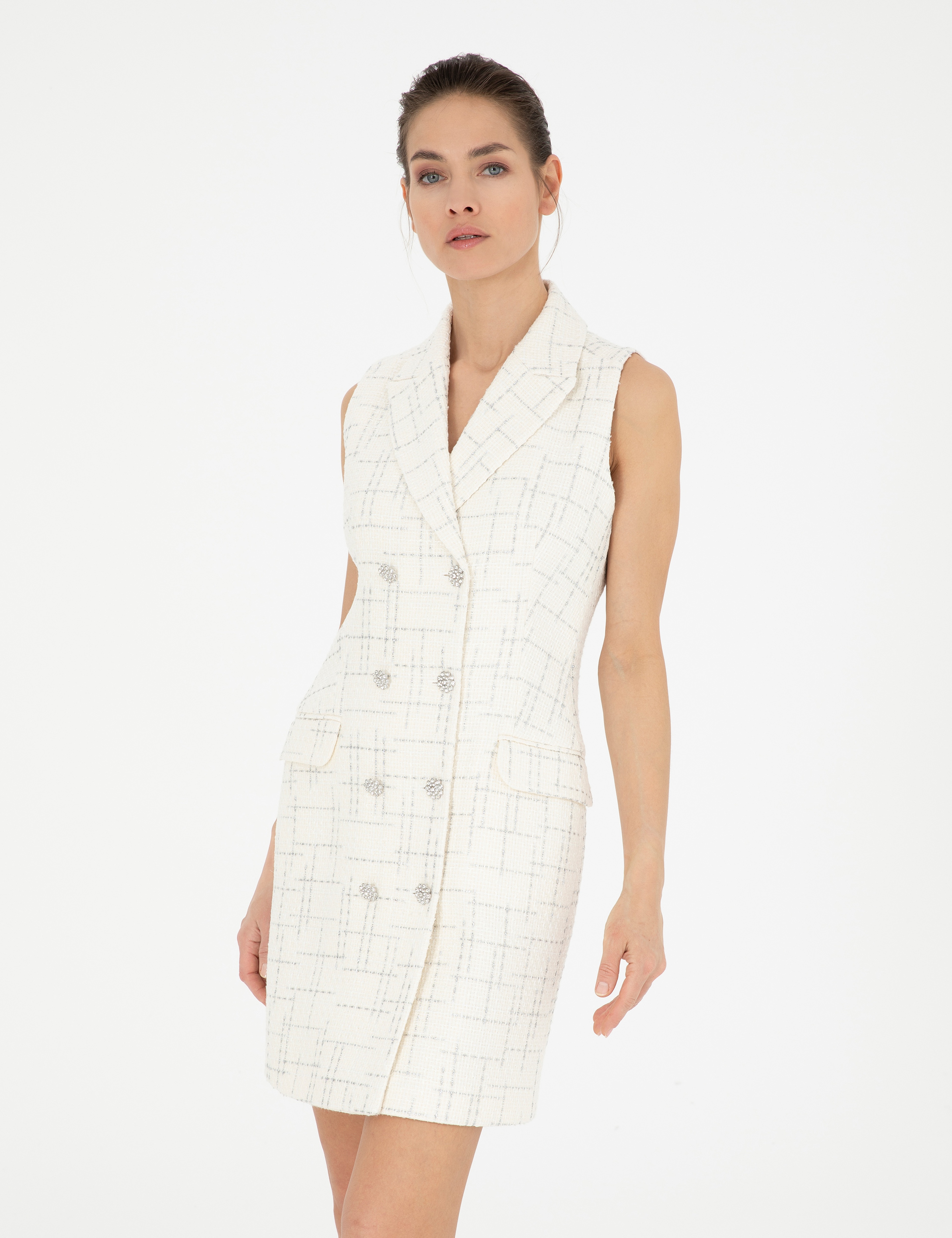 Ekru Slim Fit Tüvit Elbise - Image 1