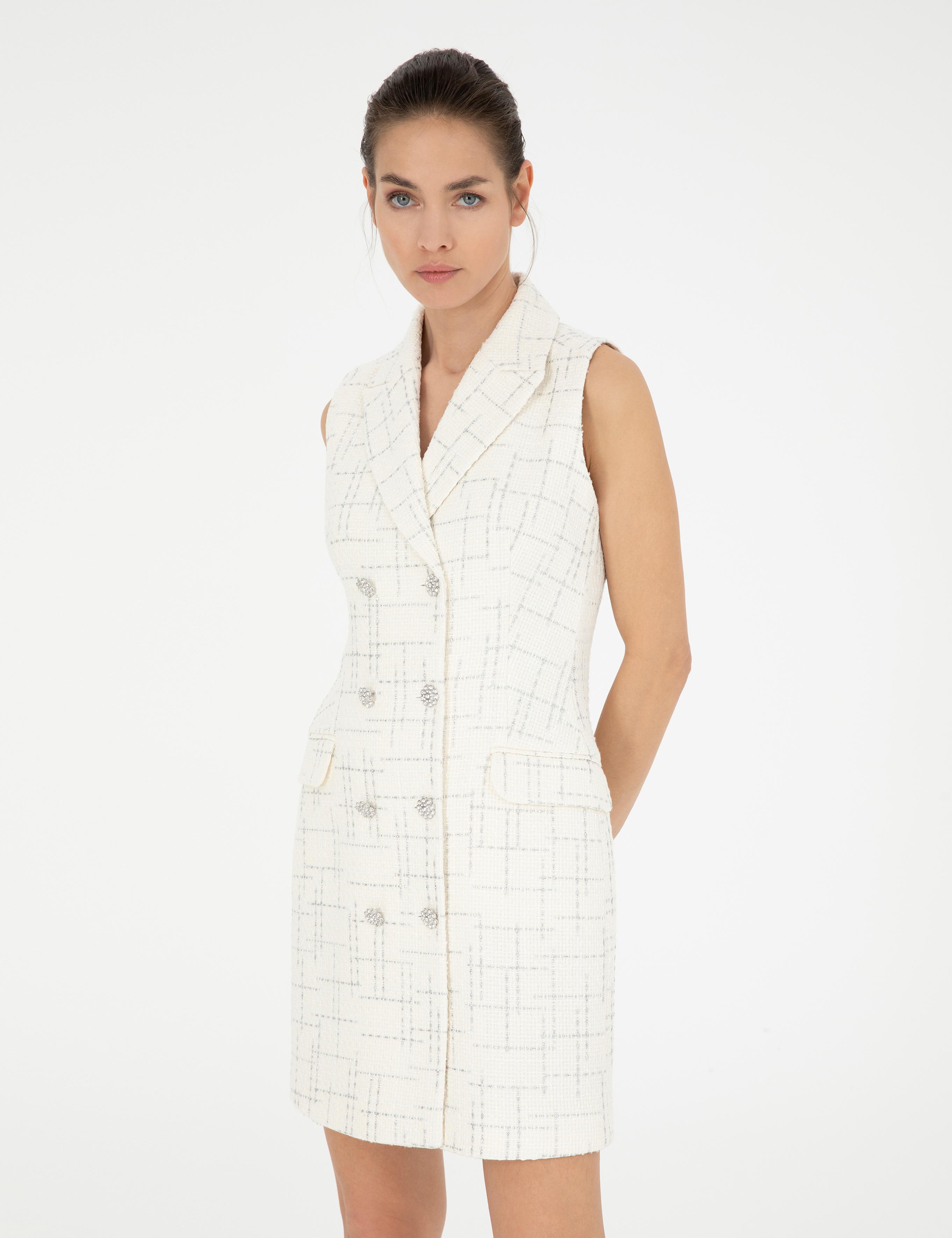 Ekru Slim Fit Tüvit Elbise