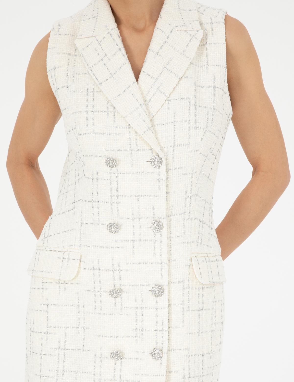 Ekru Slim Fit Tüvit Elbise - 50282097022