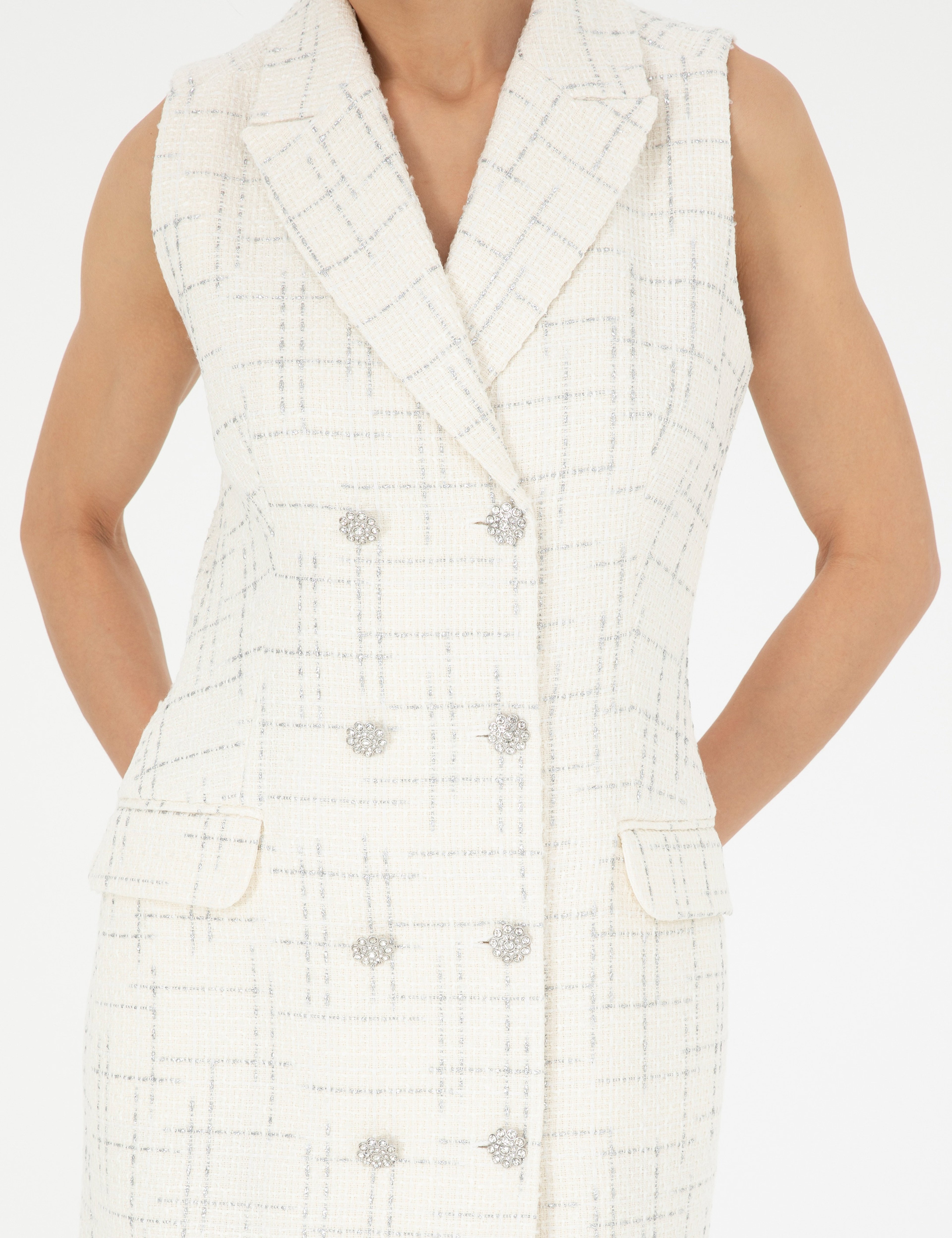 Ekru Slim Fit Tüvit Elbise - Image 6