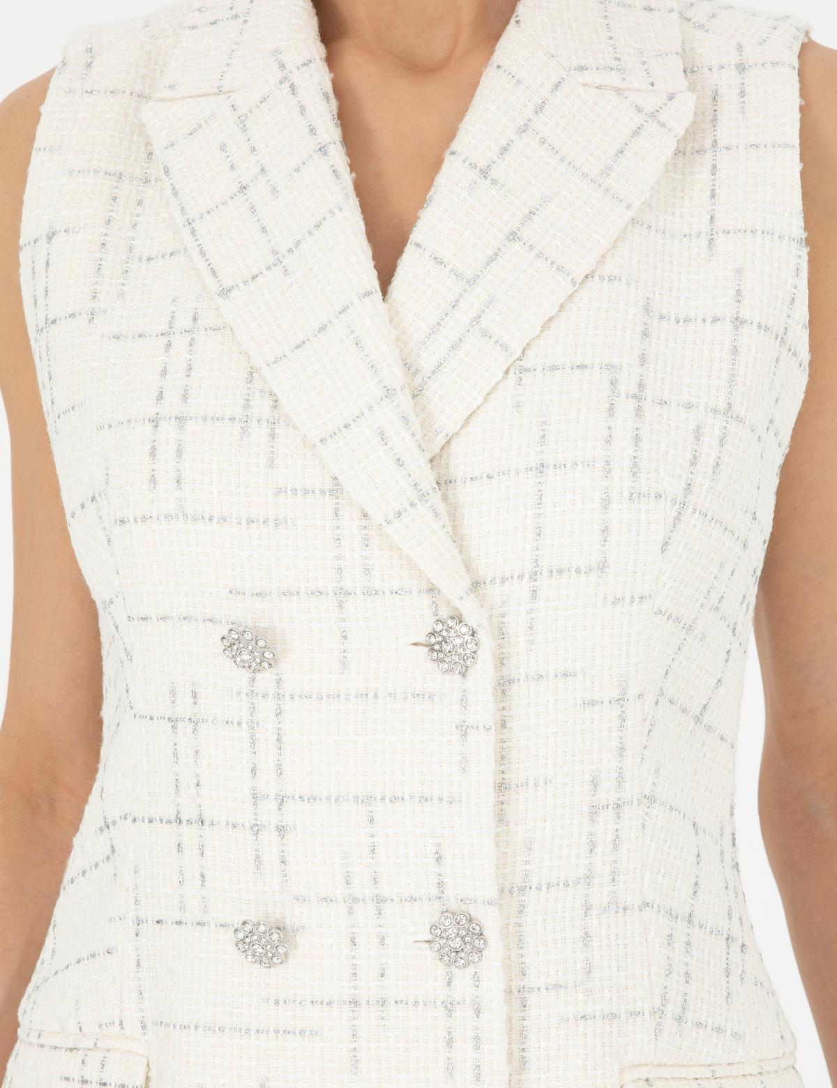 Ekru Slim Fit Tüvit Elbise - 50282097022