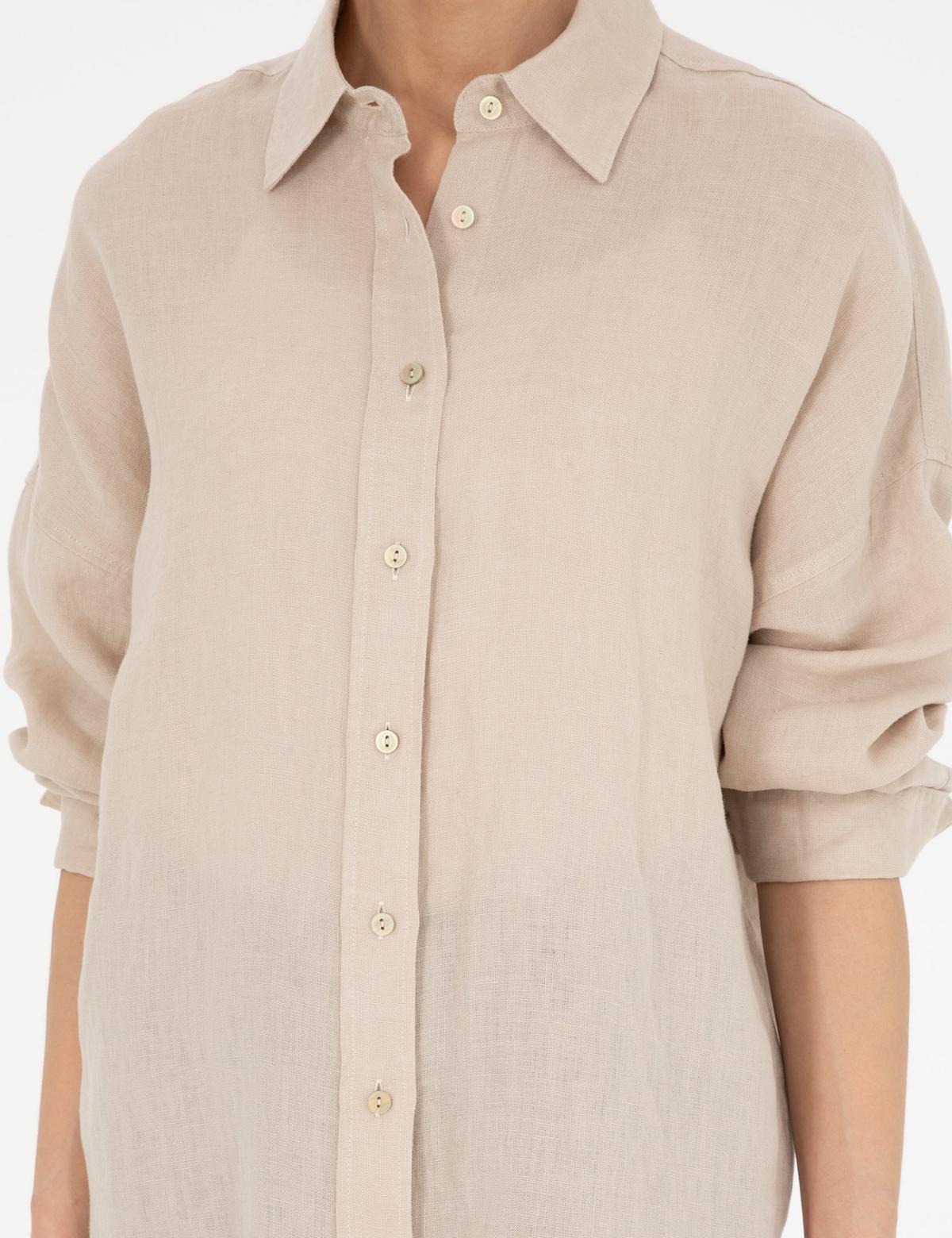 Kum Oversize Keten  Gömlek - 50286968025