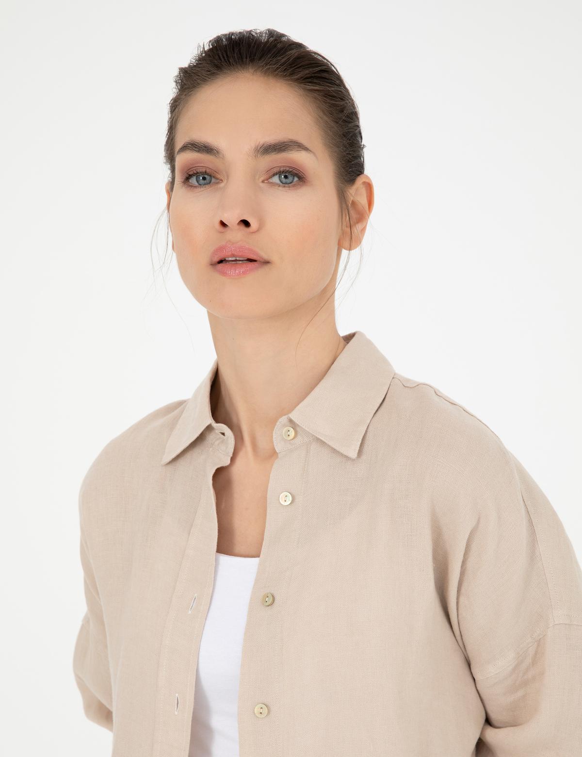 Kum Oversize Keten  Gömlek - 50286968025