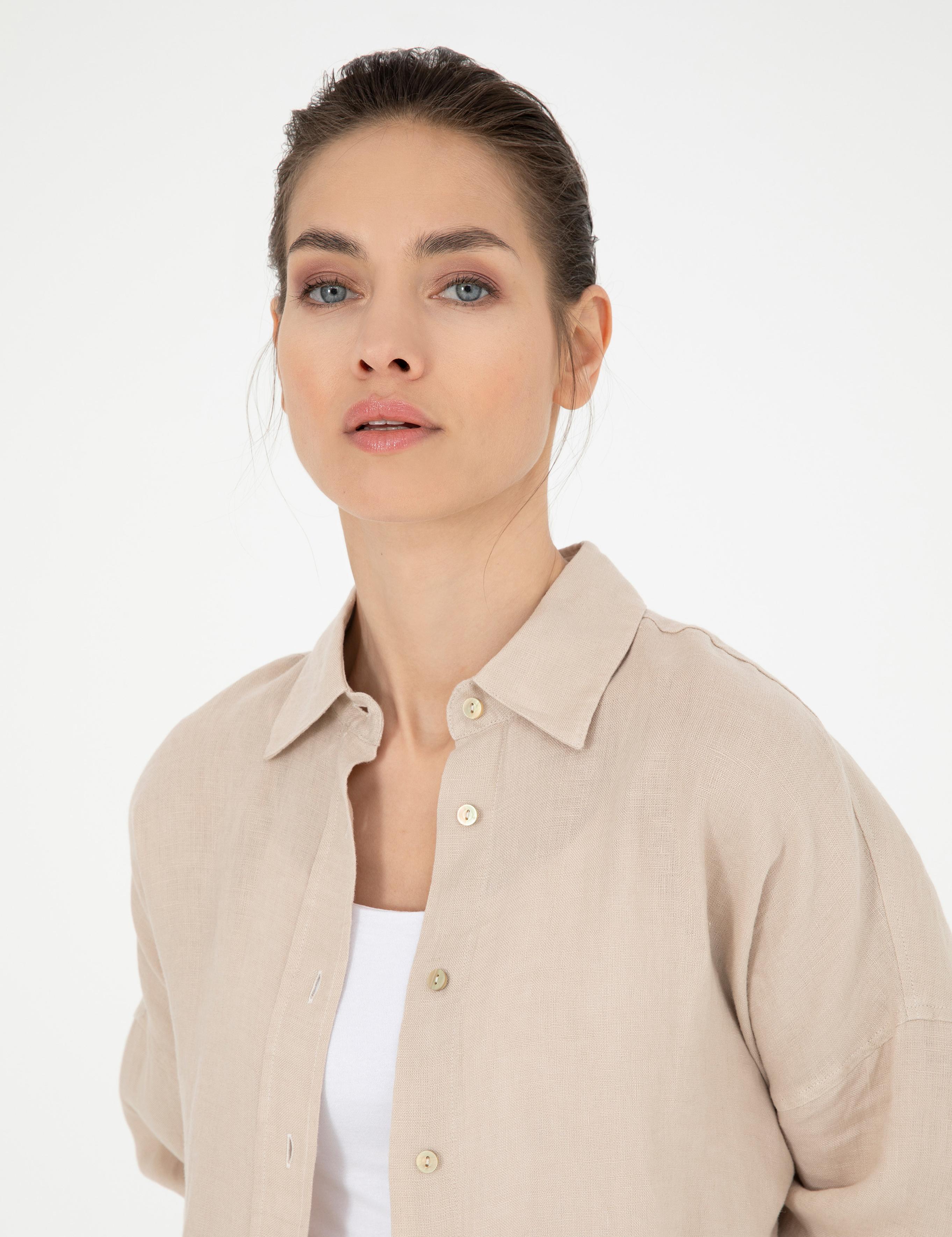 Kum Oversize Keten  Gömlek