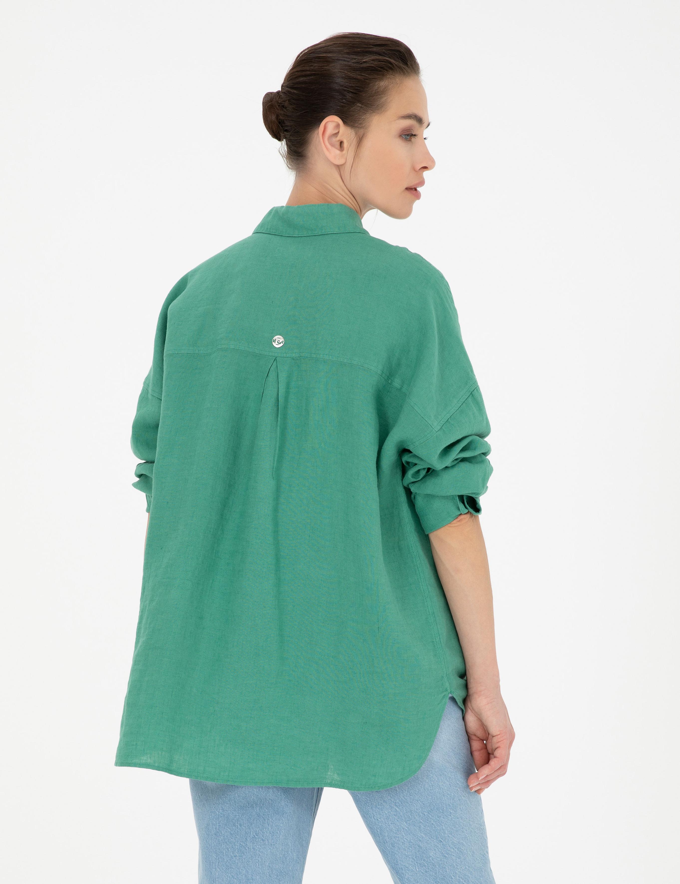 Yeşil Oversize Keten Gömlek