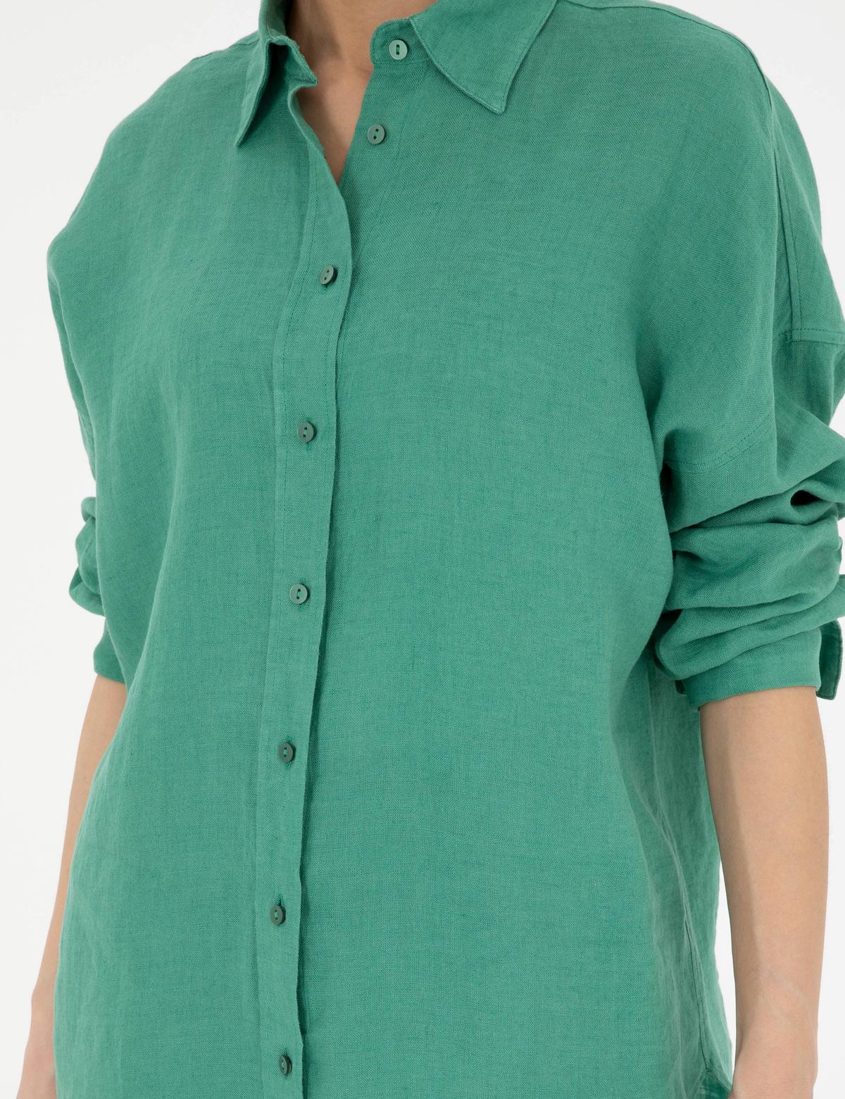 Yeşil Oversize Keten Gömlek - 50286968034
