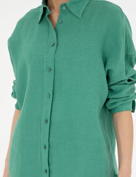 Yeşil Oversize Keten Gömlek - 50286968034