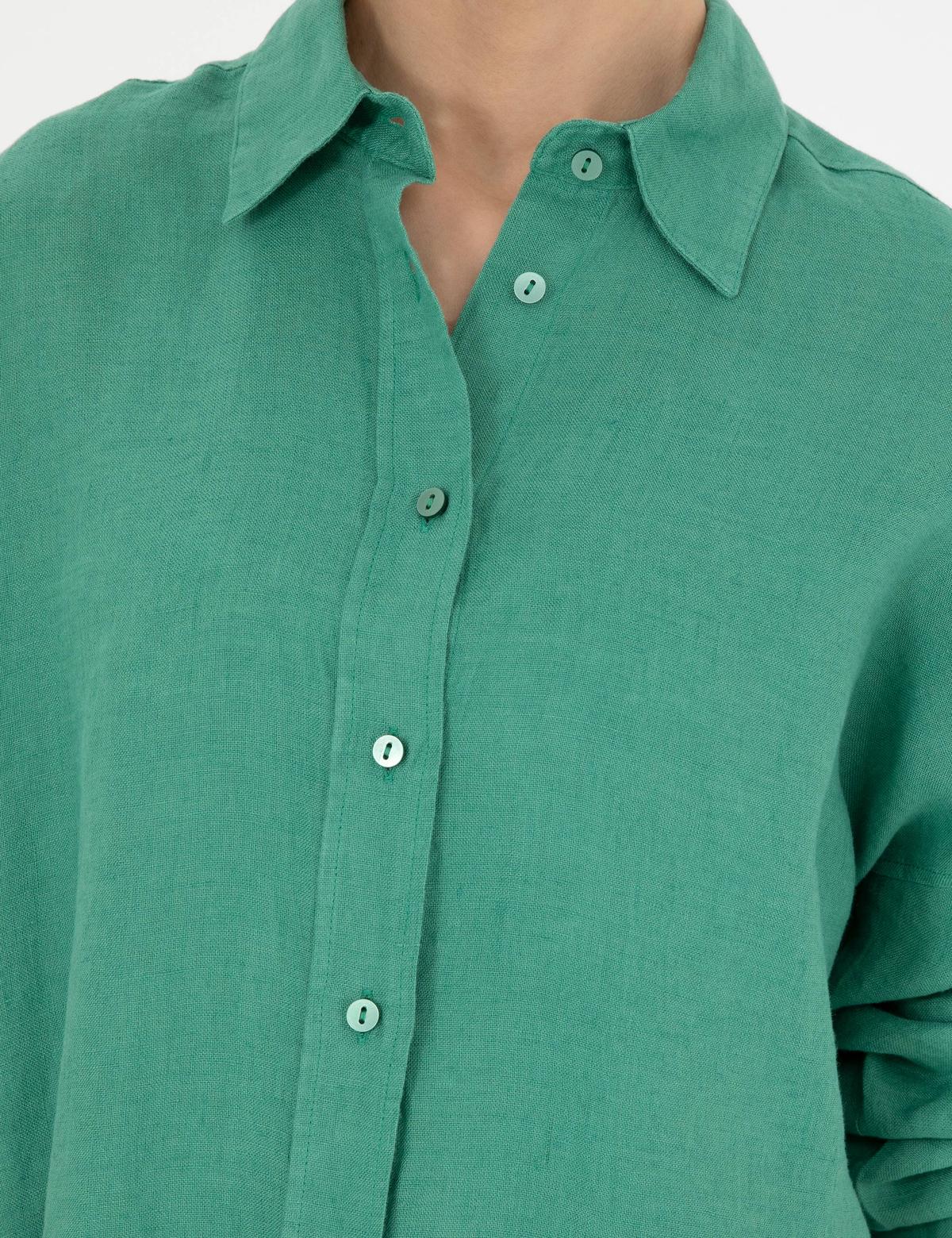 Yeşil Oversize Keten Gömlek - 50286968034