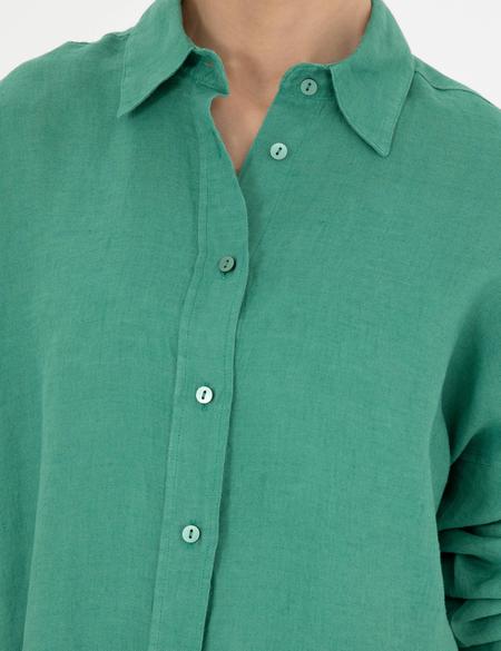 Yeşil Oversize Keten Gömlek - 50286968034