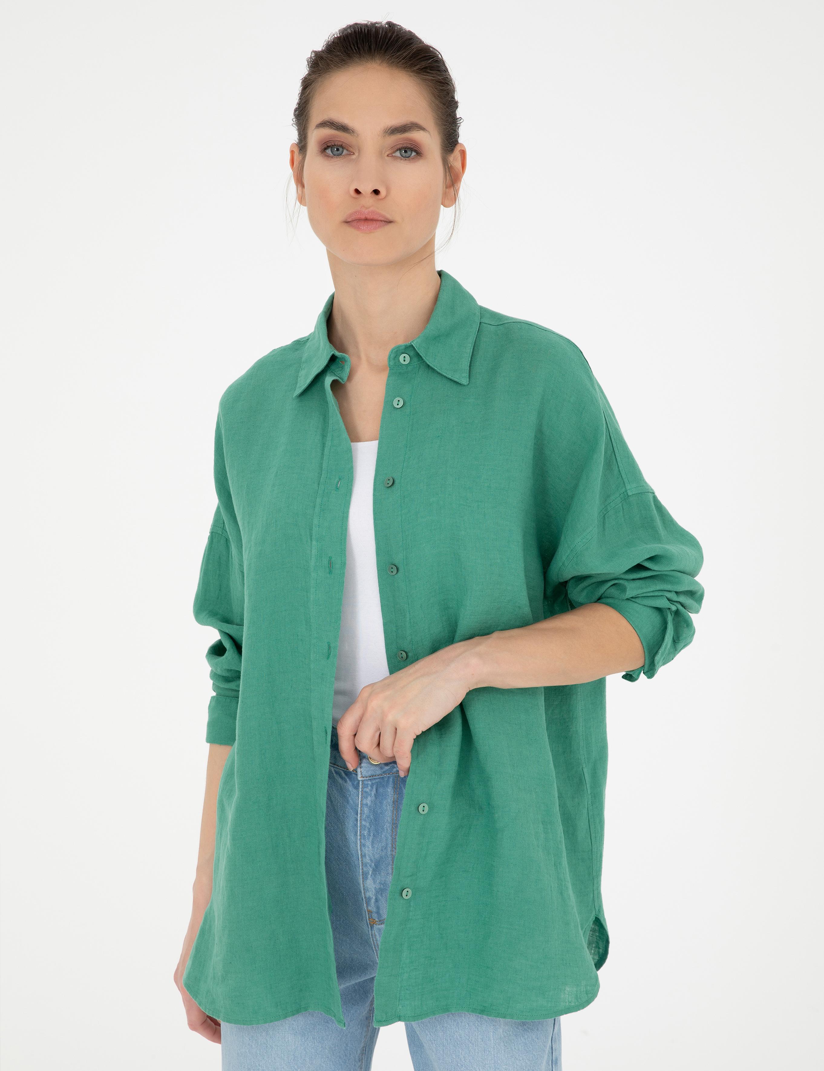 Yeşil Oversize Keten Gömlek