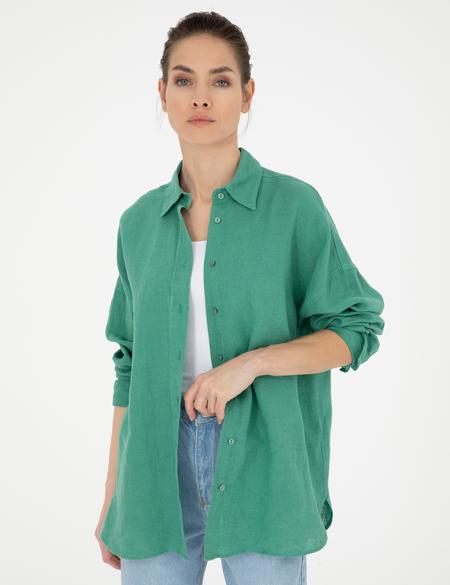 Yeşil Oversize Keten Gömlek - 50286968034