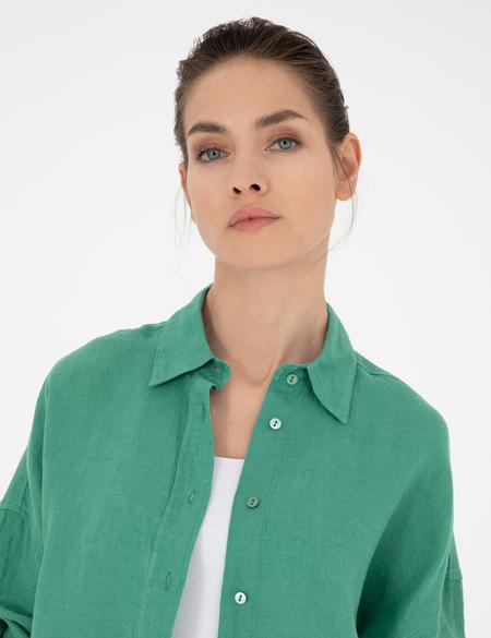 Yeşil Oversize Keten Gömlek - 50286968034