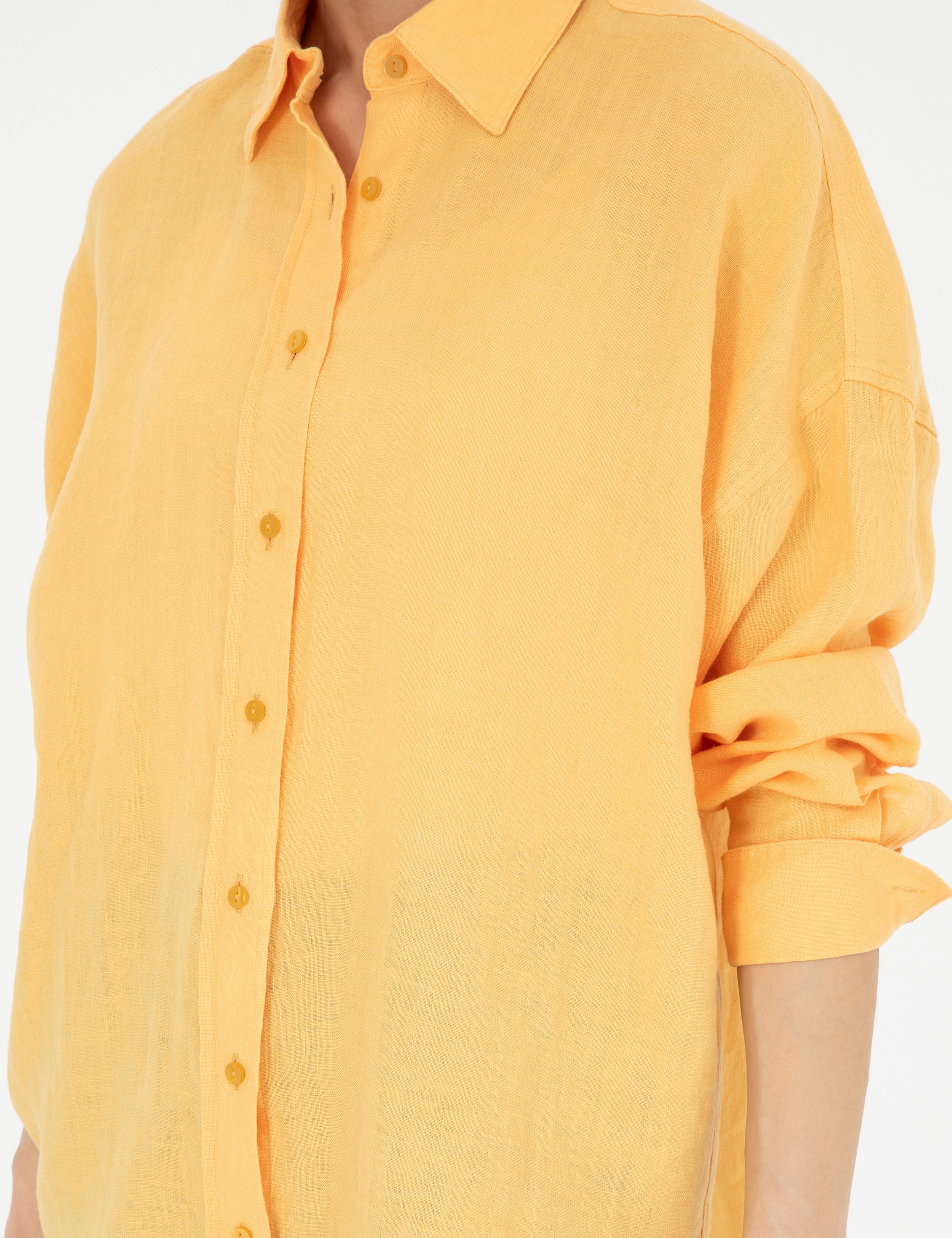 Sarı Oversize Keten Gömlek - Image 6