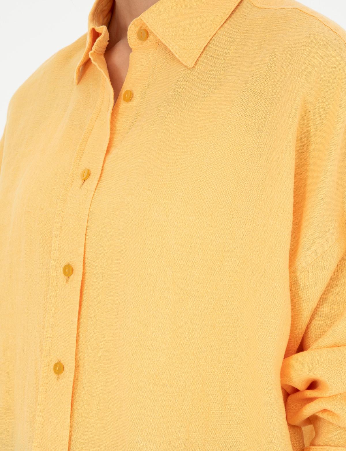 Sarı Oversize Keten  Gömlek - 50286968044