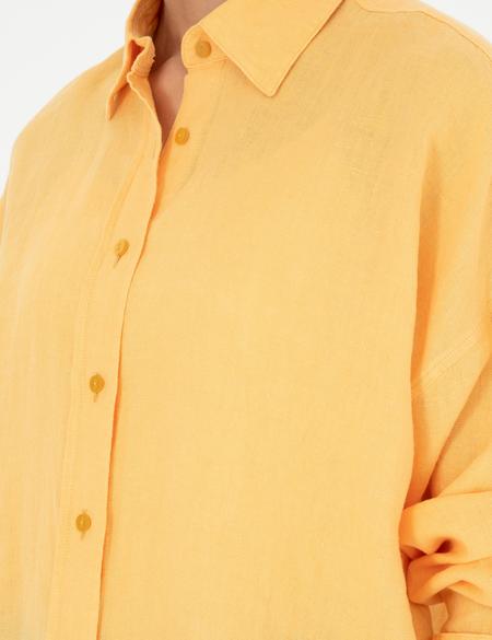 Sarı Oversize Keten  Gömlek - 50286968044