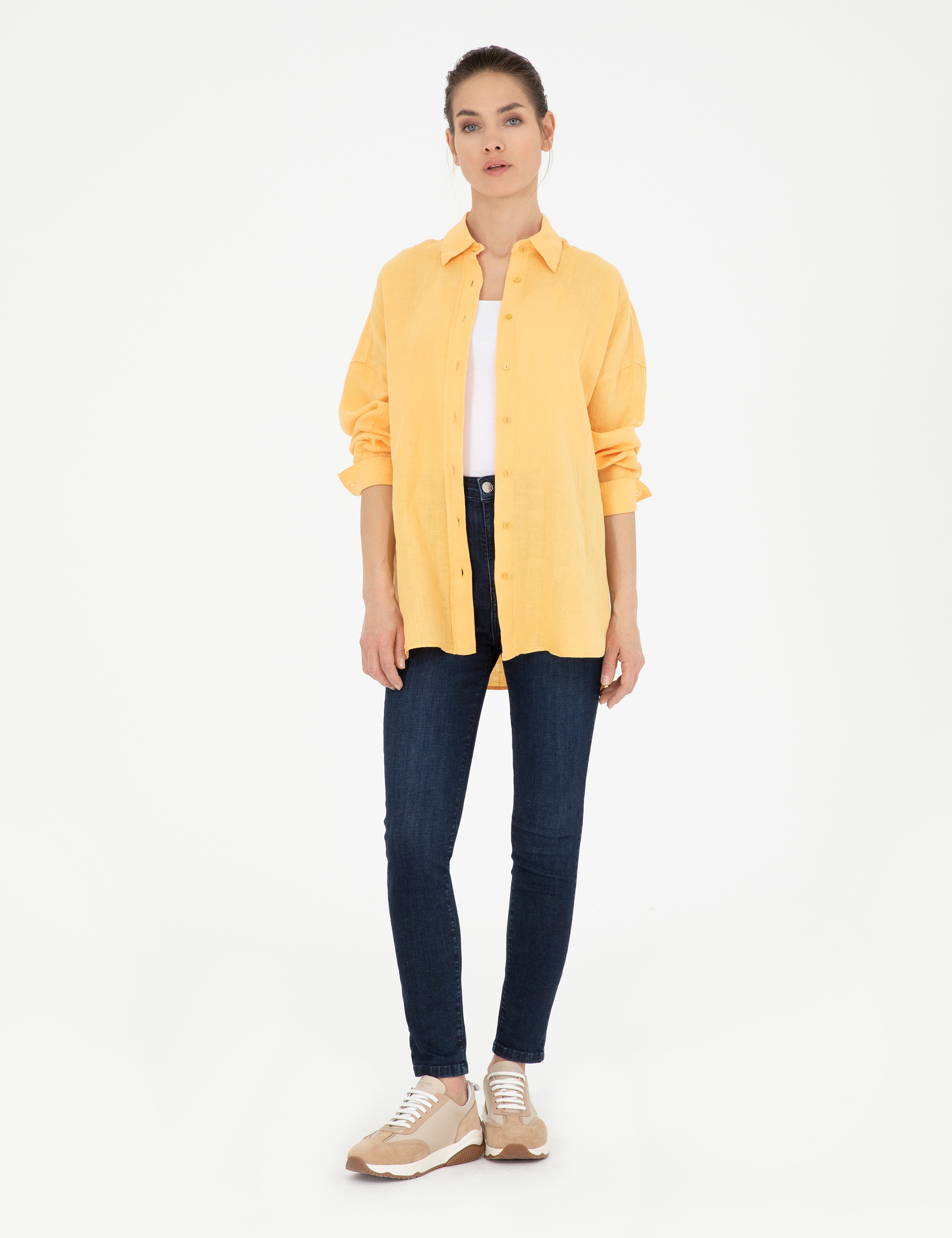 Sarı Oversize Keten  Gömlek