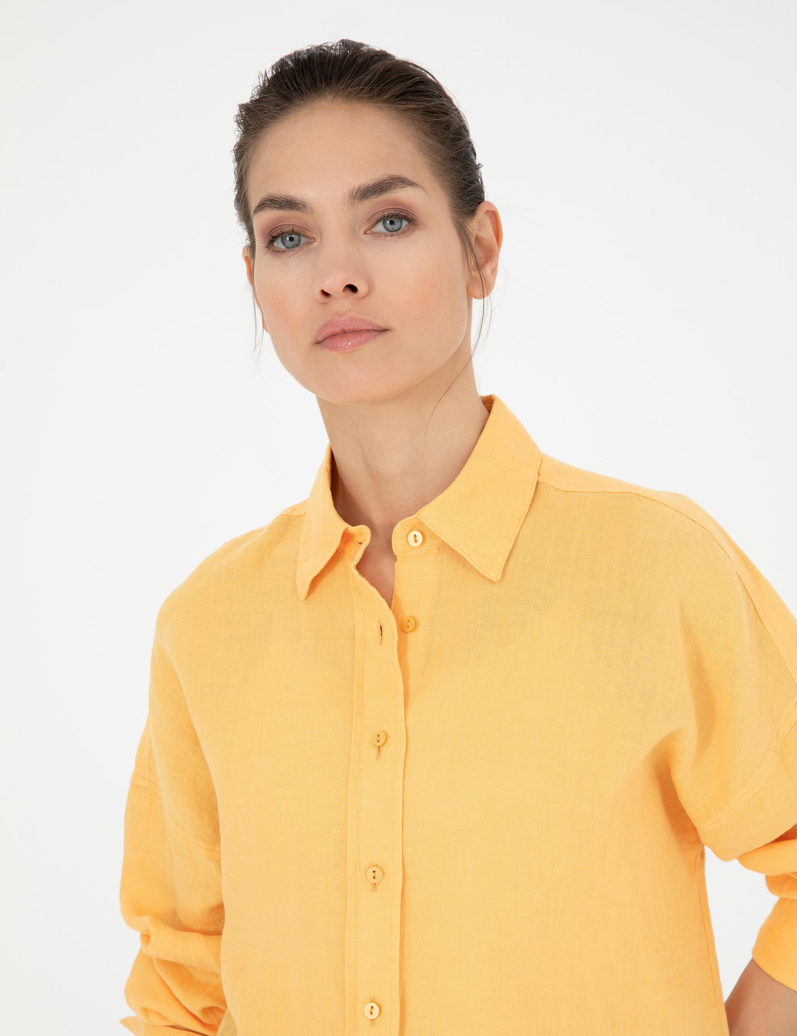 Sarı Oversize Keten  Gömlek