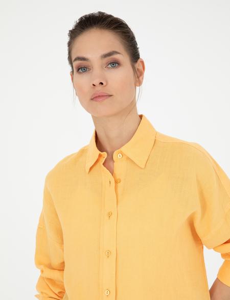 Sarı Oversize Keten  Gömlek - 50286968044