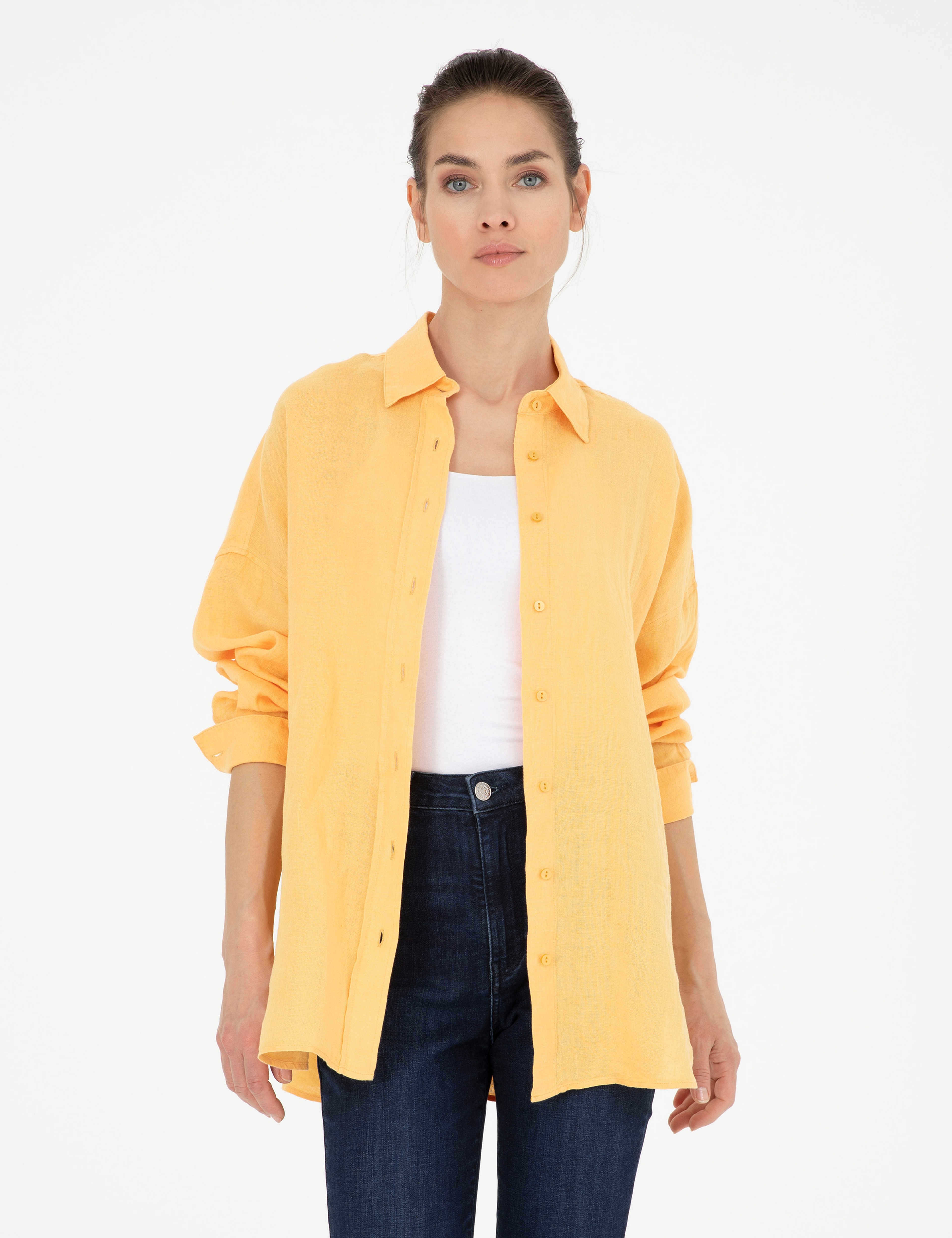 Sarı Oversize Keten  Gömlek