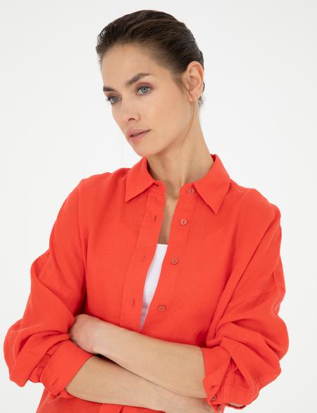 Nar Çiçeği Oversize Keten Gömlek - 50286968074