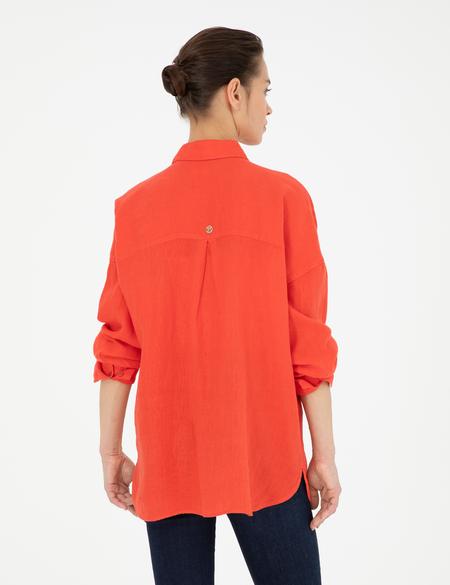 Nar Çiçeği Oversize Keten Gömlek - 50286968074