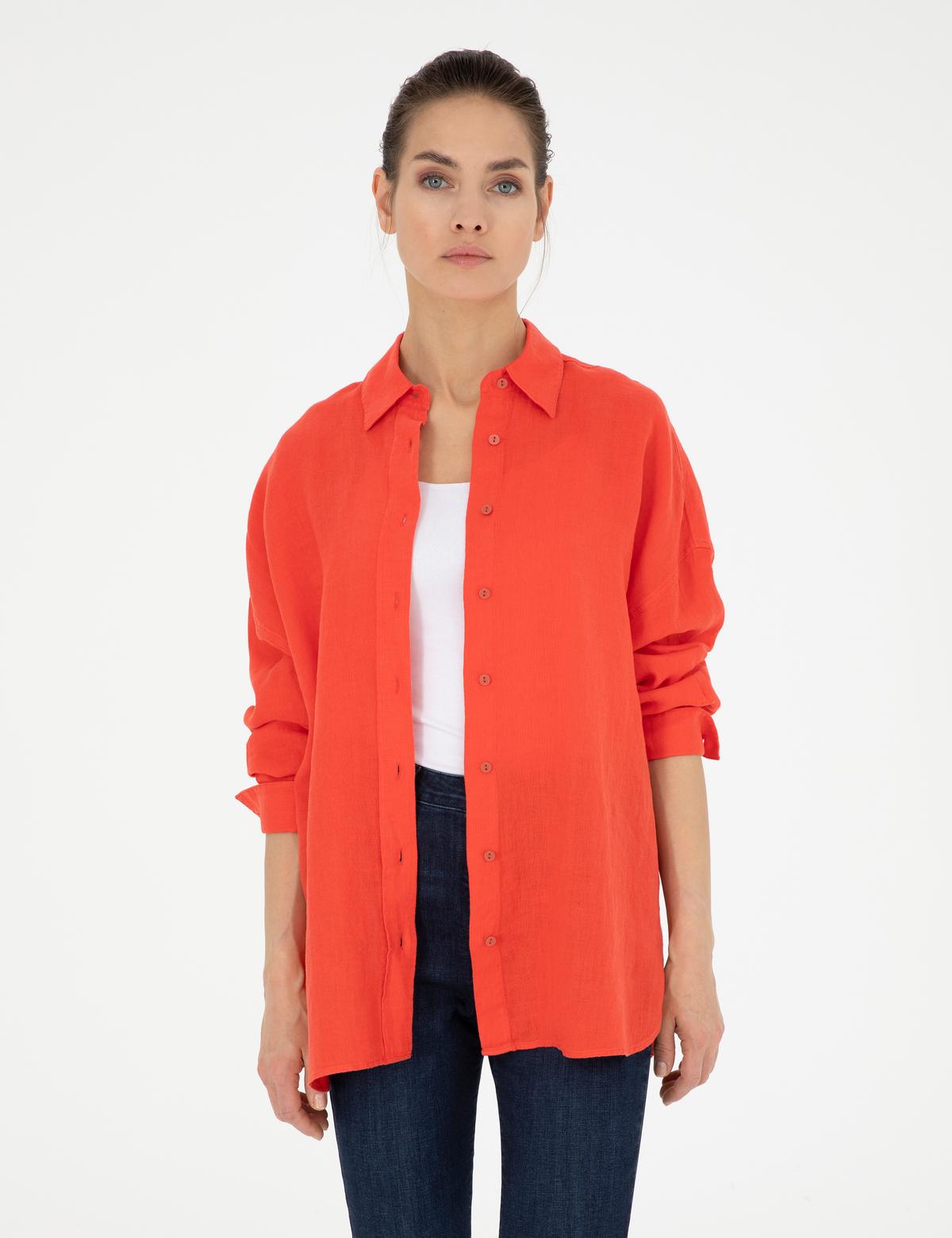 Nar Çiçeği Oversize Keten Gömlek