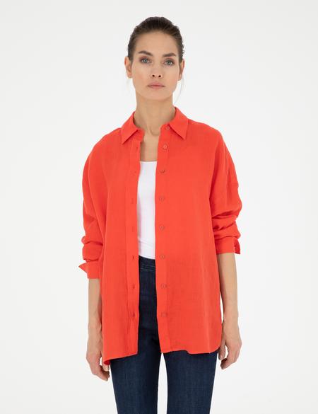 Nar Çiçeği Oversize Keten Gömlek - 50286968074