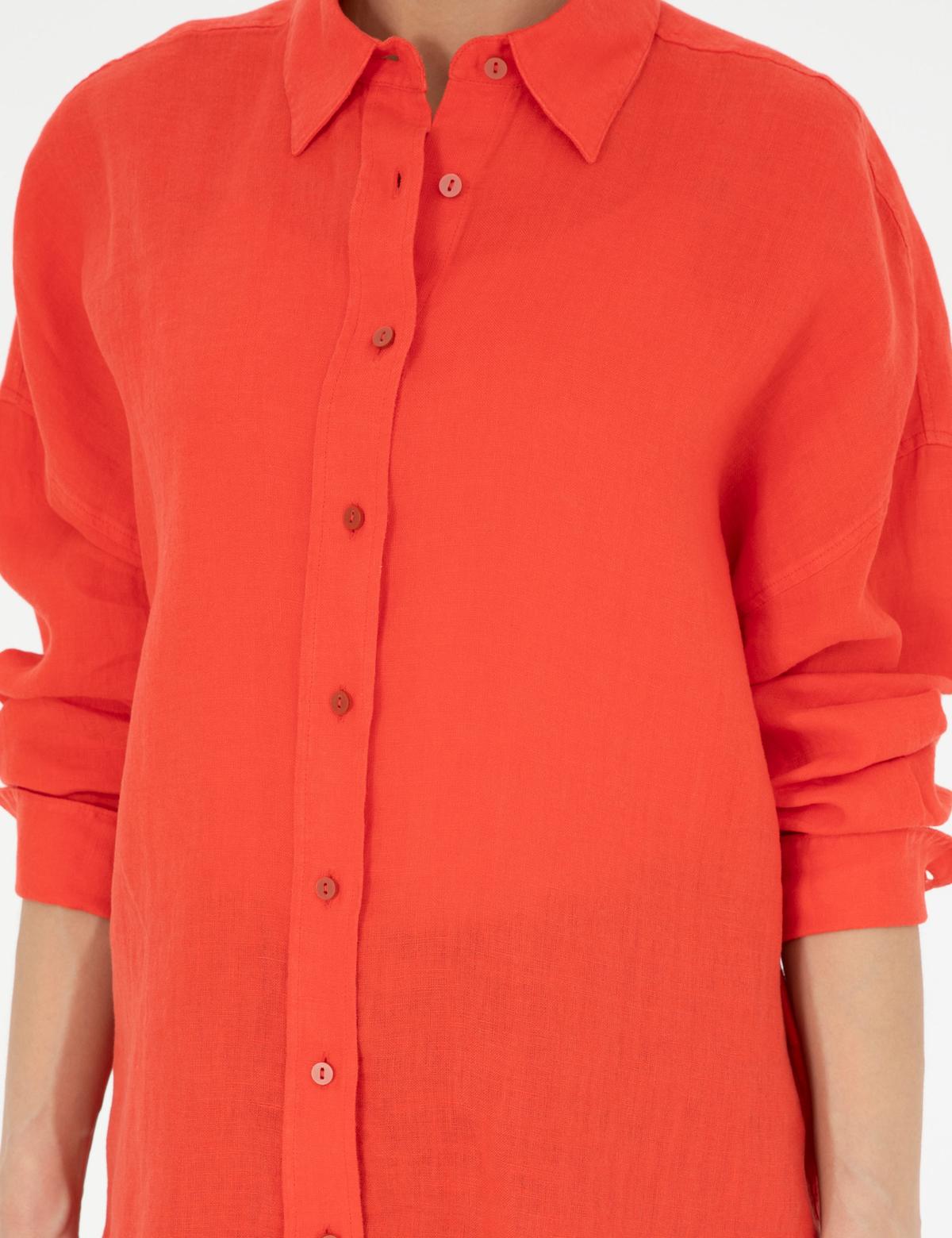 Nar Çiçeği Oversize Keten Gömlek - 50286968074