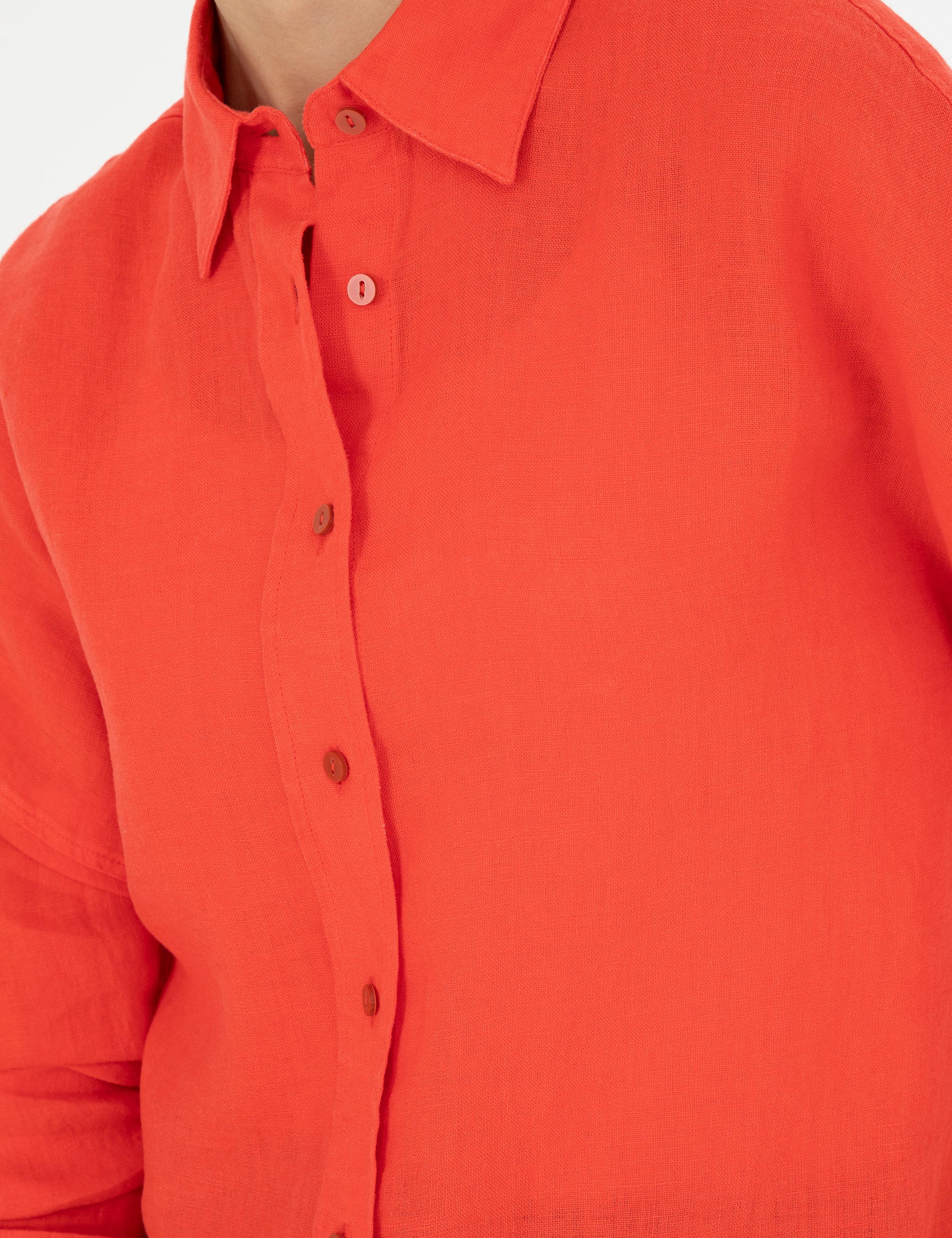 Nar Çiçeği Oversize Keten Gömlek