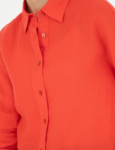 Nar Çiçeği Oversize Keten Gömlek - 50286968074