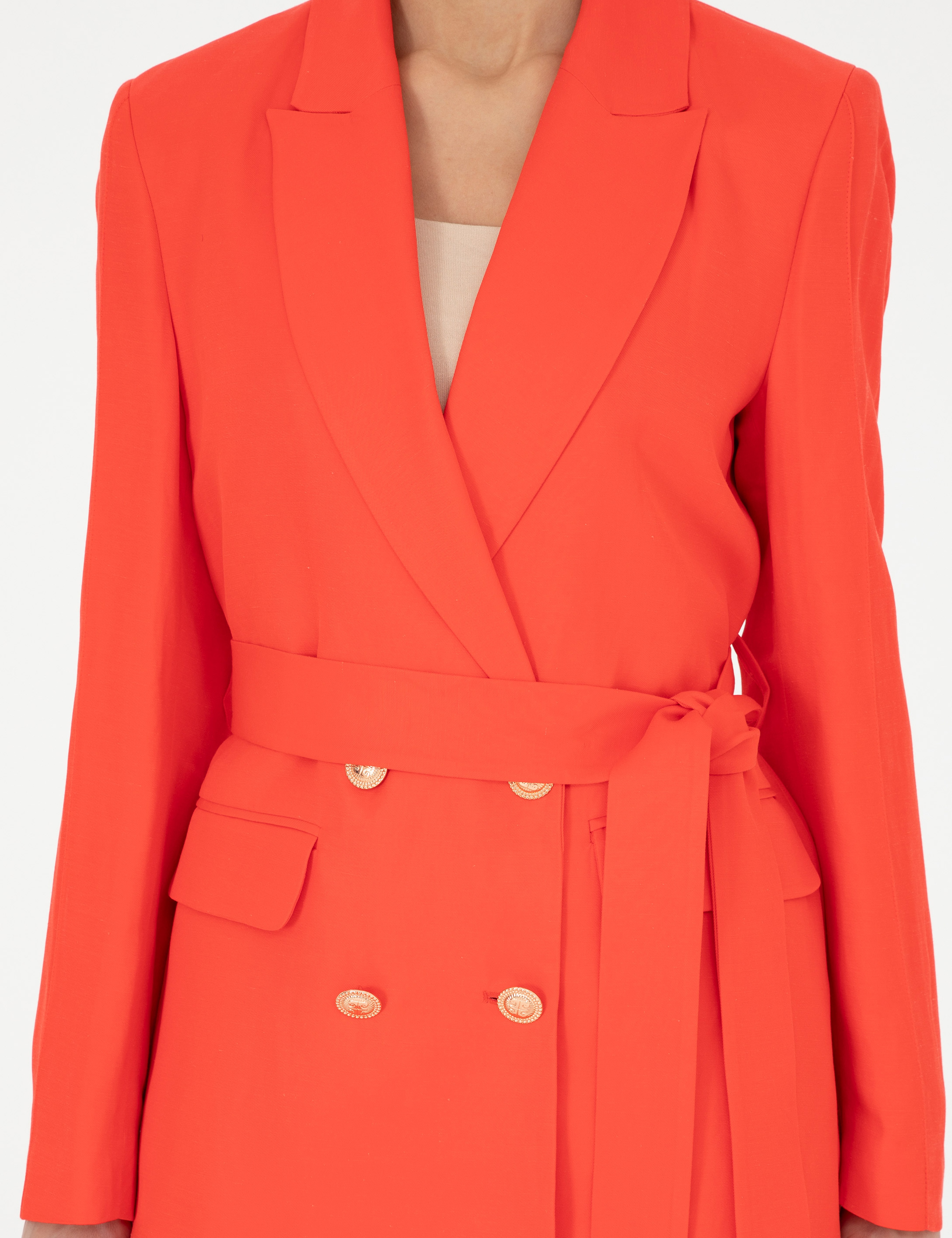 Nar Çiçeği Keten Karışımlı Regular Fit Ceket - Image 6