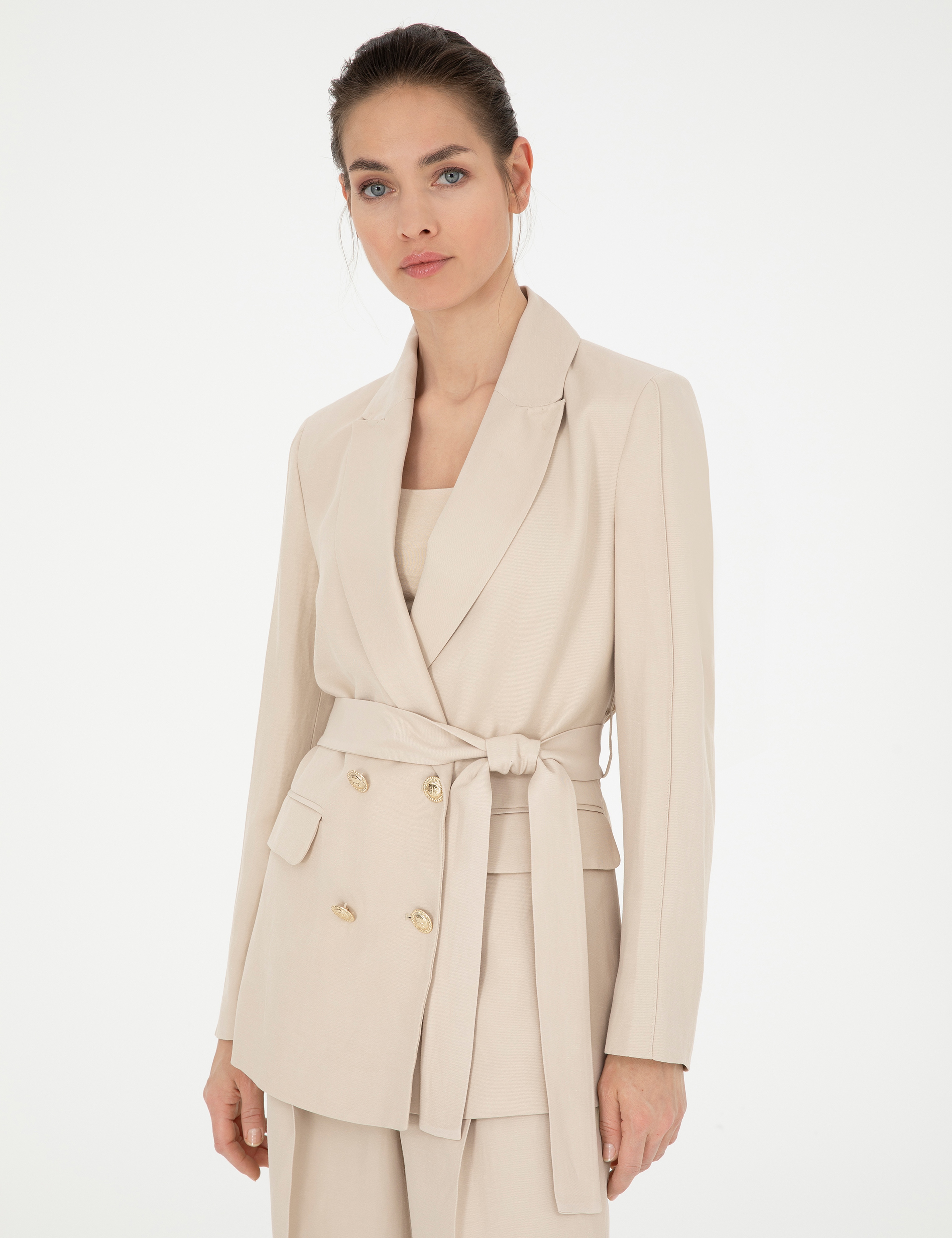 Kum Keten Karışımlı Regular Fit Ceket - Image 3