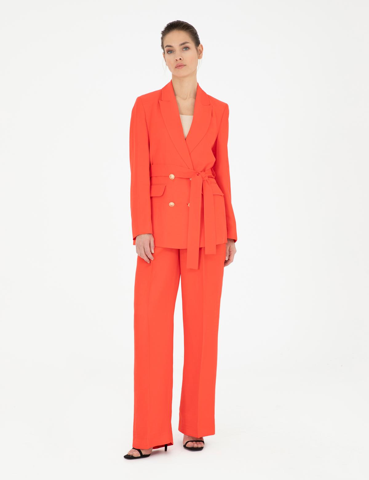 Nar Çiçeği Keten Karışımlı Kumaş Pantolon