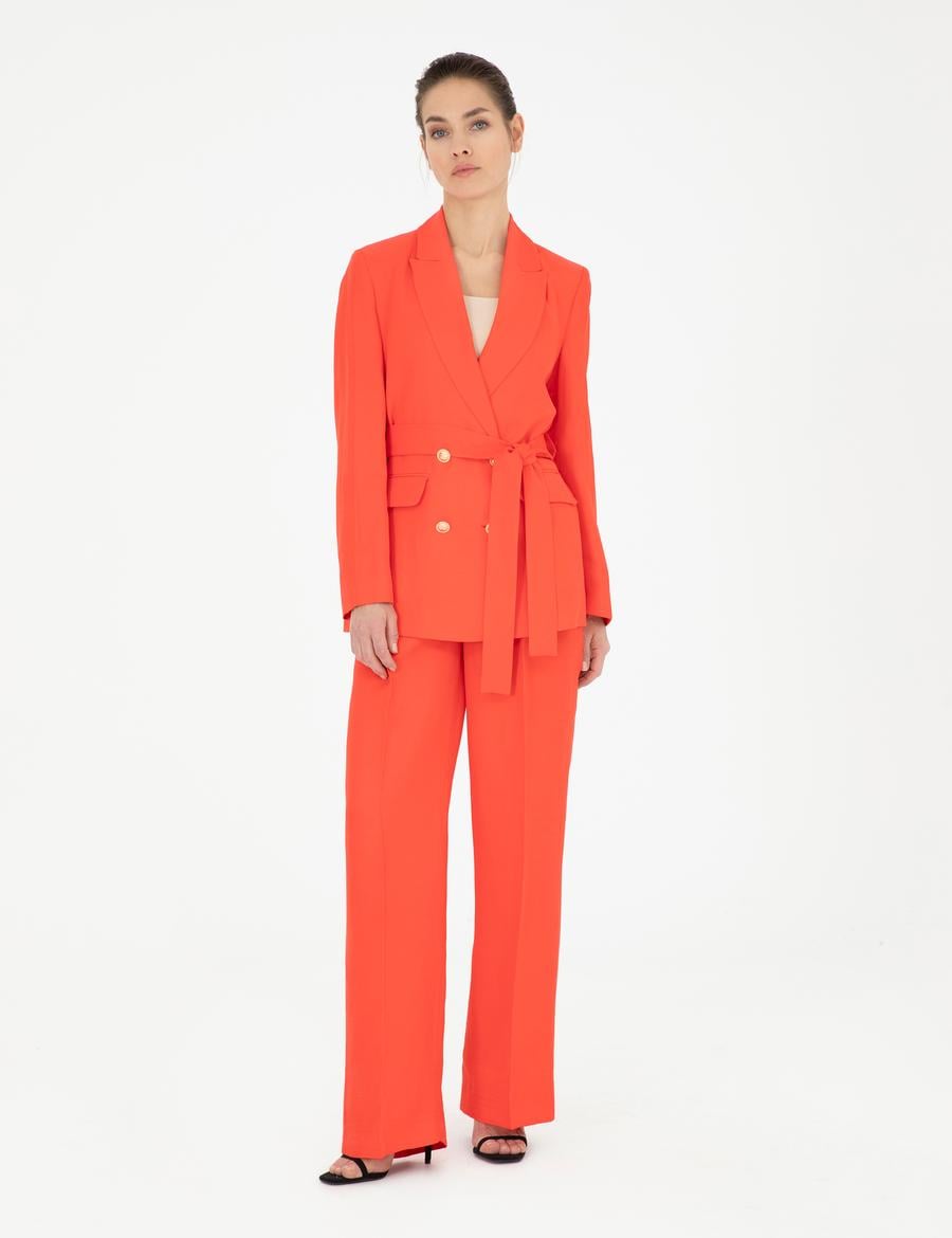 Nar Çiçeği Keten Karışımlı Kumaş Pantolon