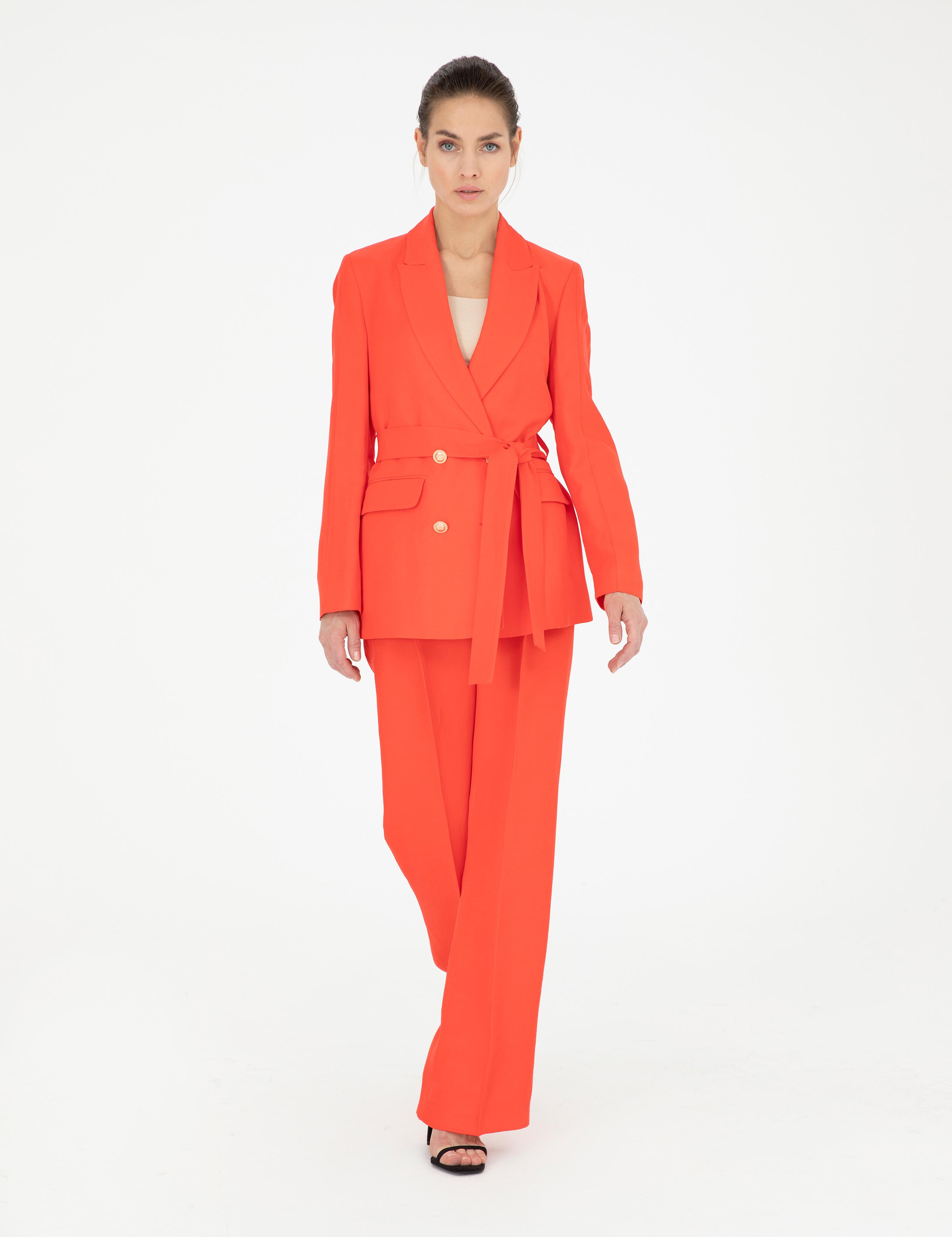 Nar Çiçeği Keten Karışımlı Kumaş Pantolon