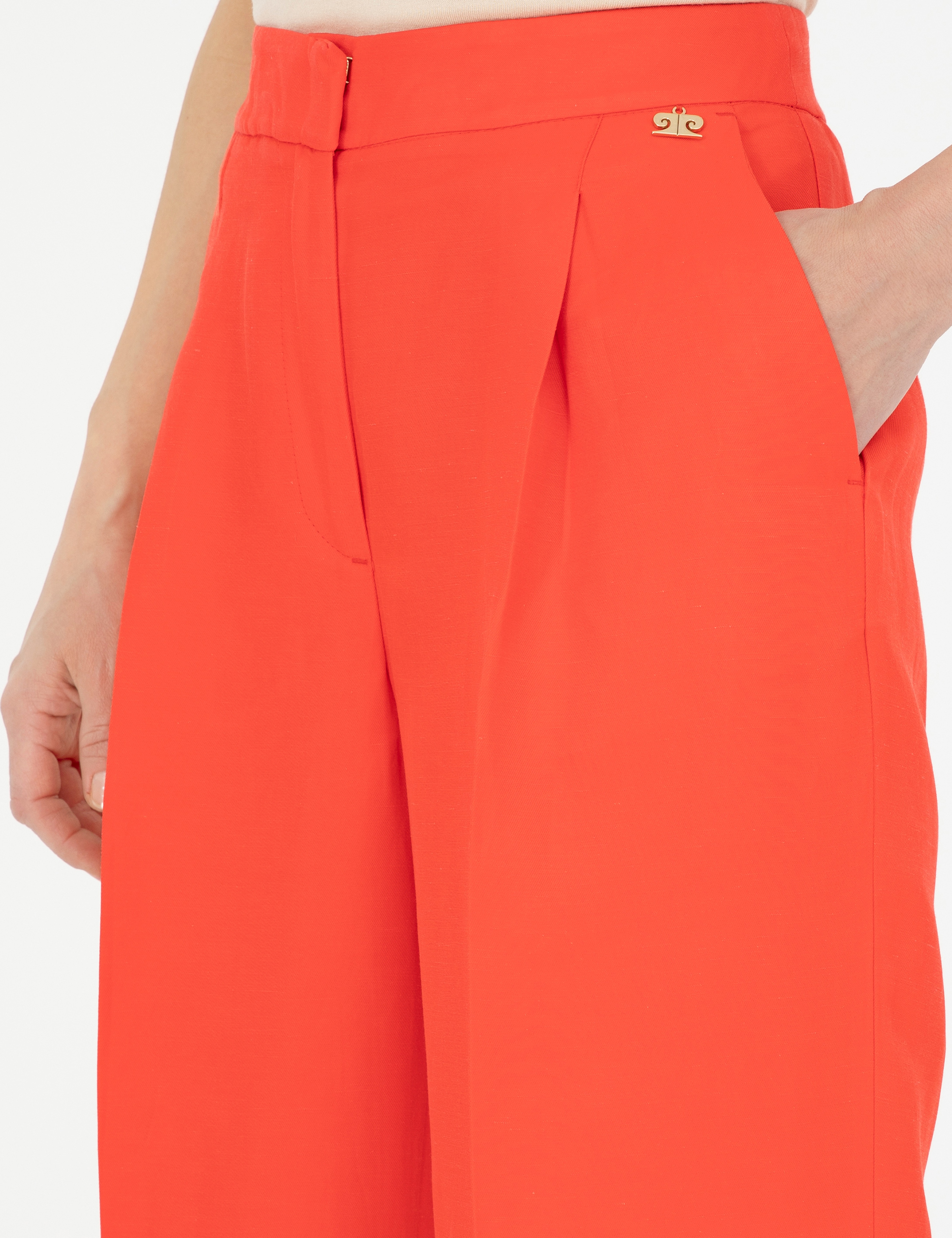 Nar Çiçeği Keten Karışımlı Kumaş Pantolon - Image 6