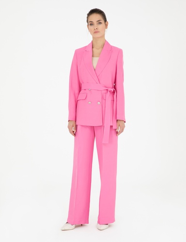 Pembe Keten Karışımlı Kumaş Pantolon