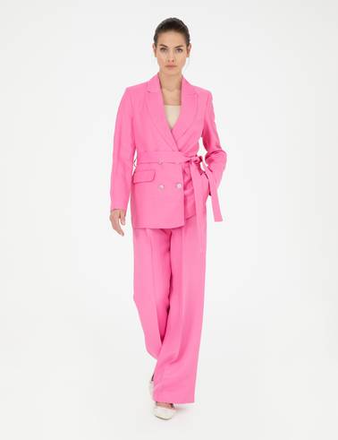 Pembe Keten Karışımlı Kumaş Pantolon