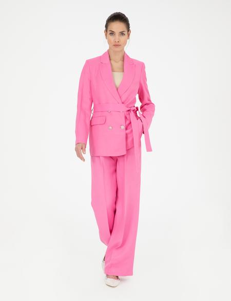 Pembe Keten Karışımlı Kumaş Pantolon - 50282084037