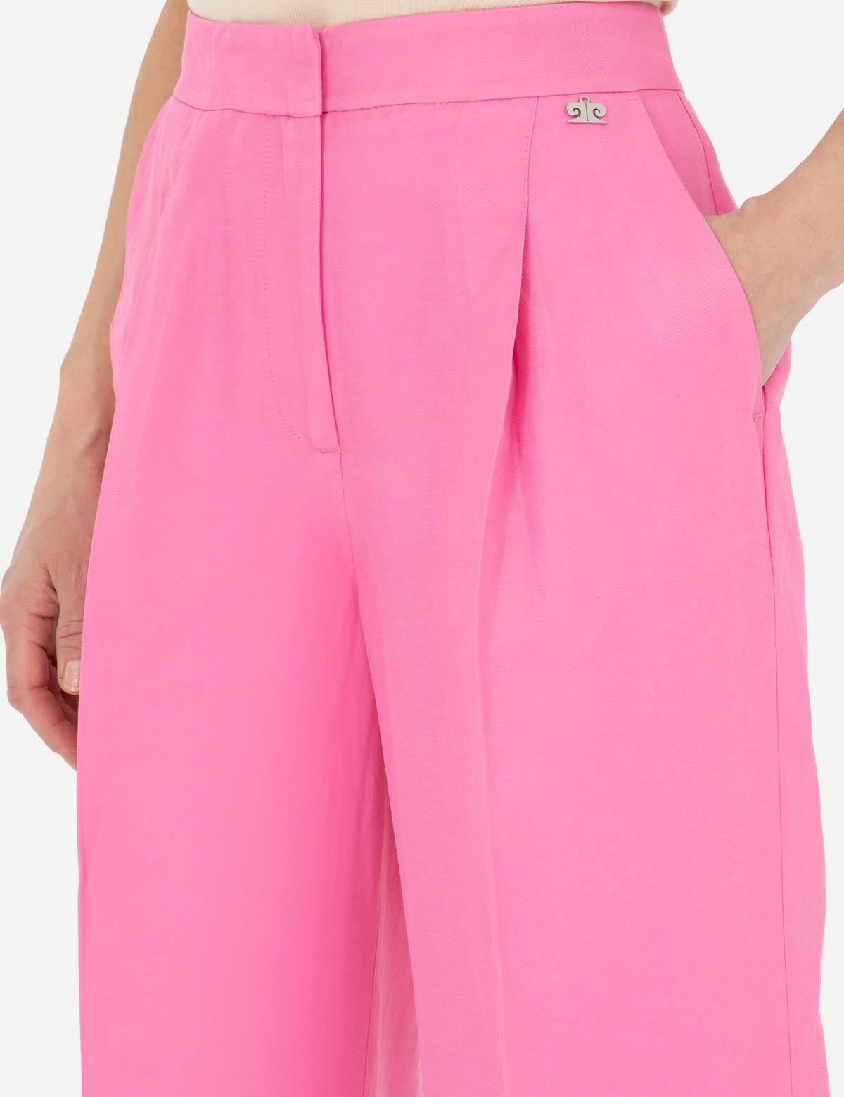 Pembe Keten Karışımlı Kumaş Pantolon - 50282084037