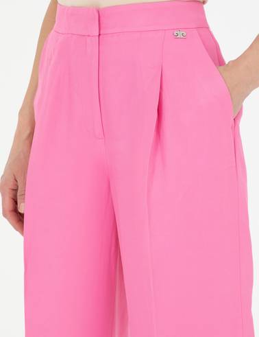 Pembe Keten Karışımlı Kumaş Pantolon