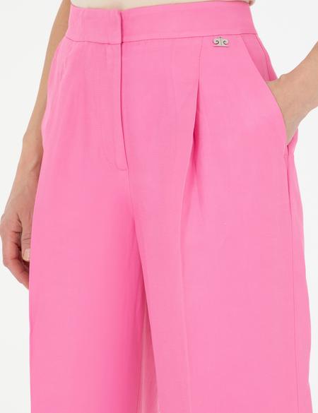 Pembe Keten Karışımlı Kumaş Pantolon - 50282084037