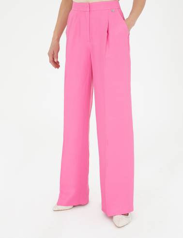 Pembe Keten Karışımlı Kumaş Pantolon