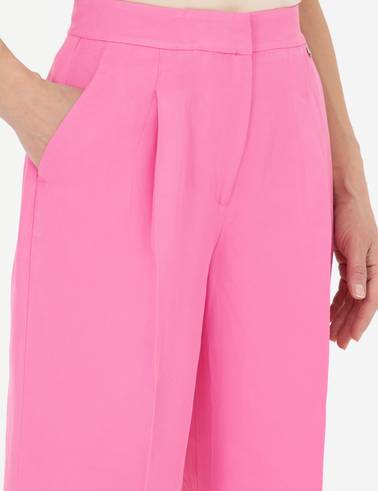 Pembe Keten Karışımlı Kumaş Pantolon