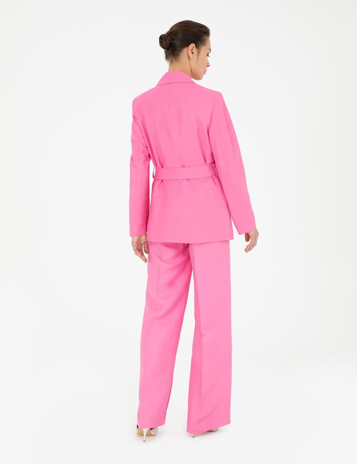 Pembe Keten Karışımlı Kumaş Pantolon - 50282084037