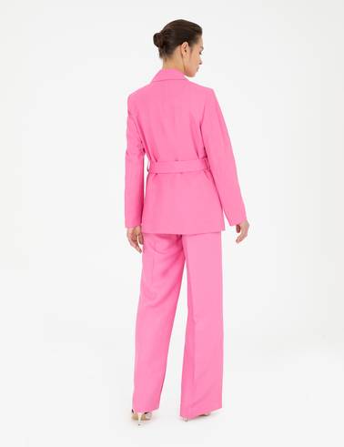 Pembe Keten Karışımlı Kumaş Pantolon