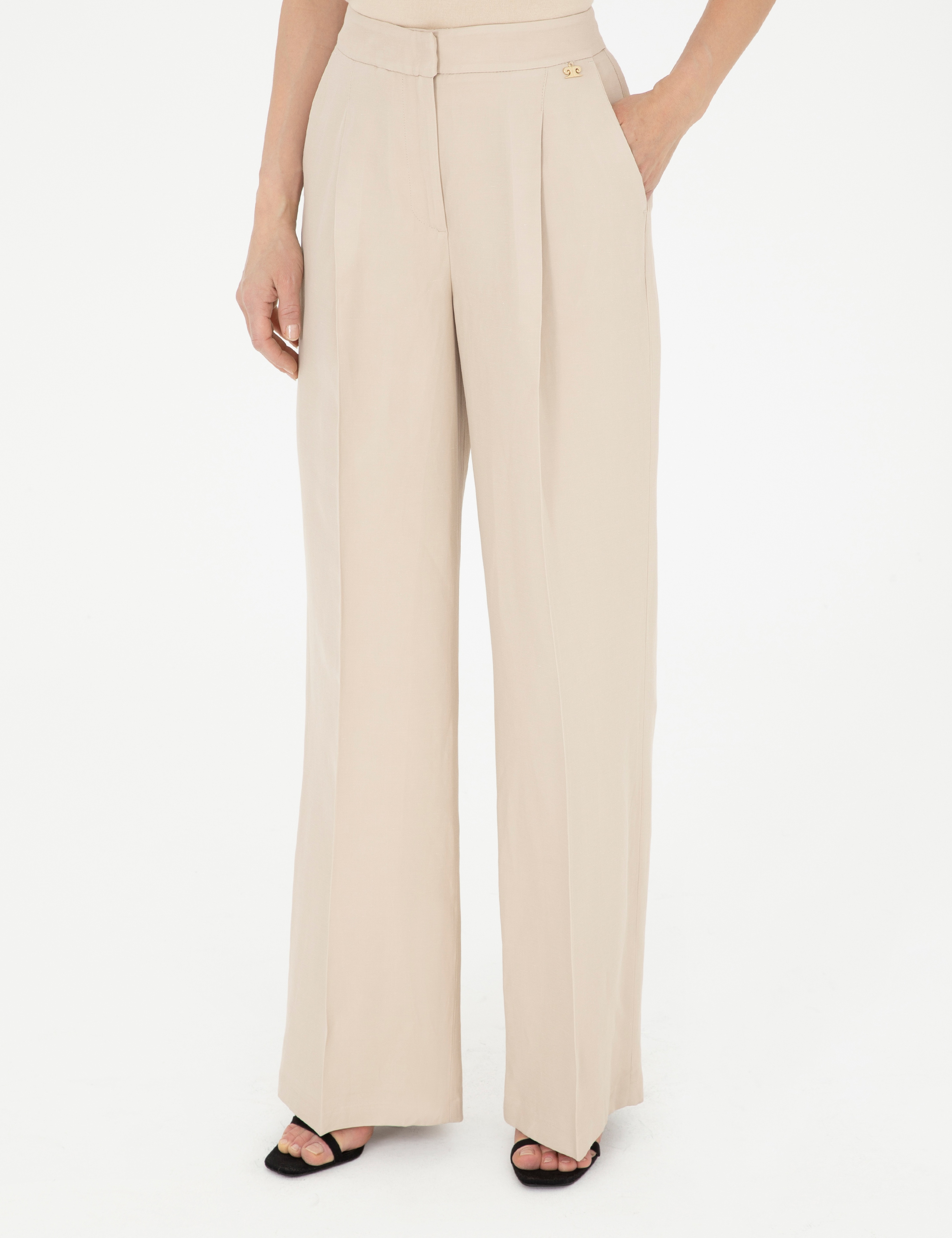 Kum Keten Karışımlı Kumaş Pantolon - Image 2