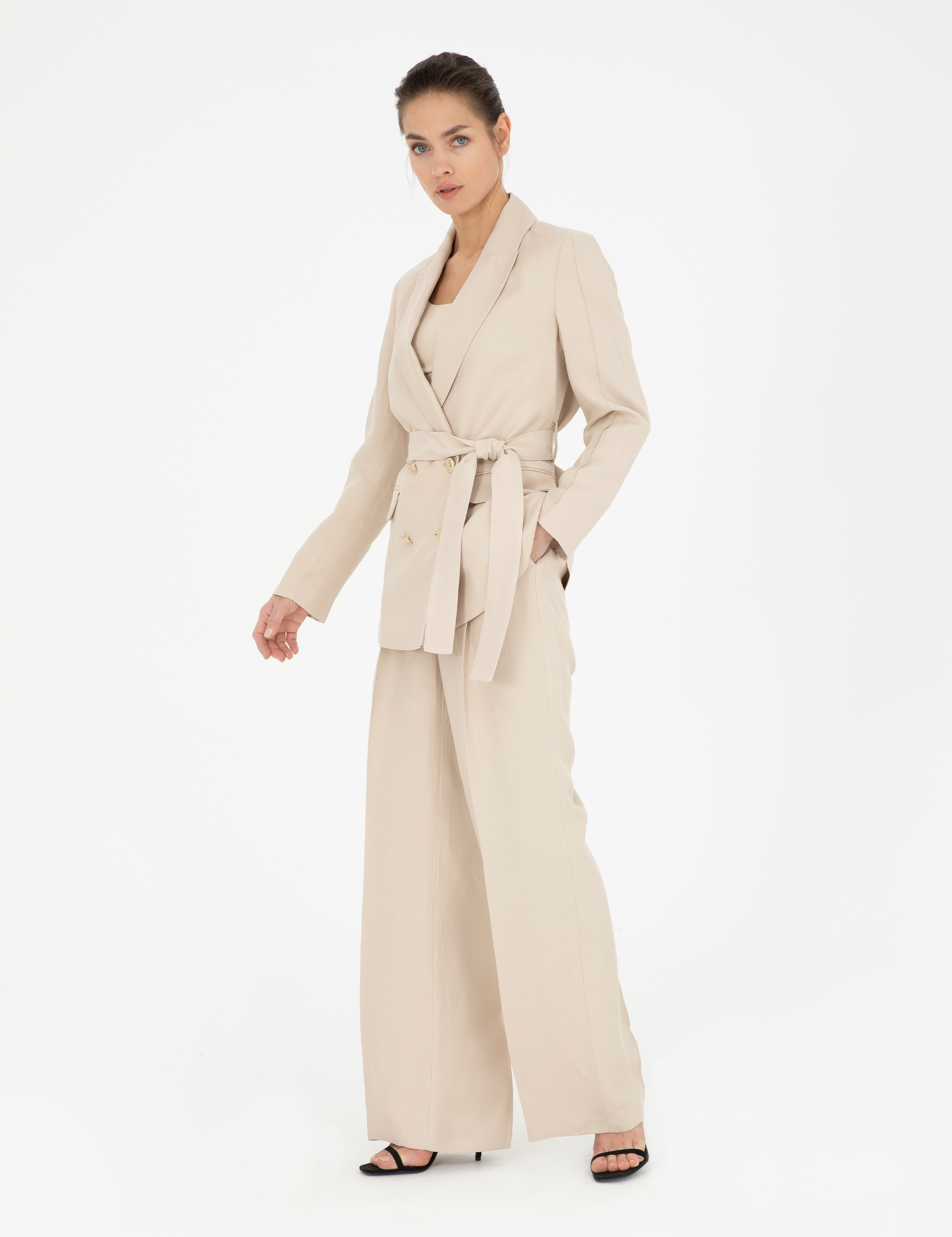 Kum Keten Karışımlı Kumaş Pantolon - Image 3