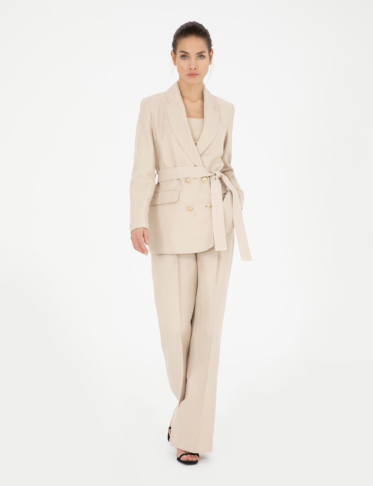 Kum Keten Karışımlı Kumaş Pantolon